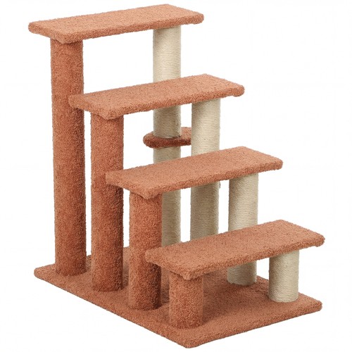 4-Level Cat Stairs Carpeted Steps Ladder Sofa Scratching Posts Toy Ball