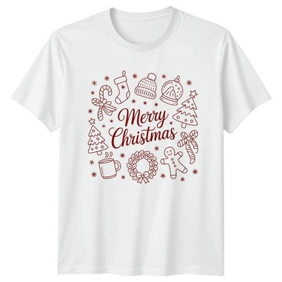 Merry Christmas Holiday Doodle Herren T-Shirt Damen Tee festliche Grafik