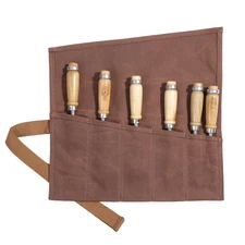 Wrench Tool Roll with 6 Pockets Waxed Canvas Up Pouch for Chisels Hammers
