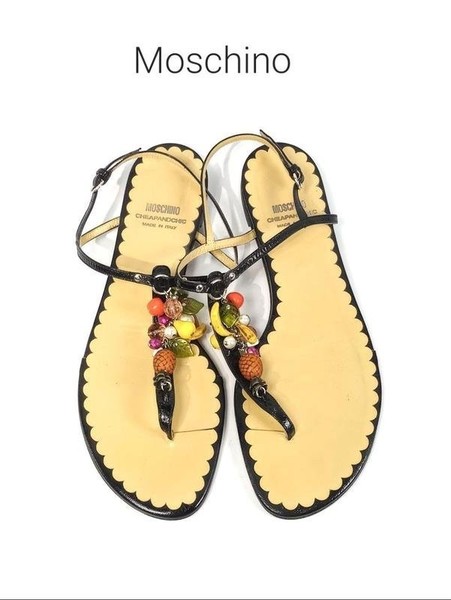 Women Moschino Sandals Black Leather 38
