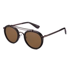 Vintage Steampunk Double Bridge Round Polarized Sunglasses Designer Metal Fra...