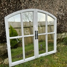 Rustic White Arched Window Mirror Window  Outdoor Garden Window Pane Mirror 71cm
