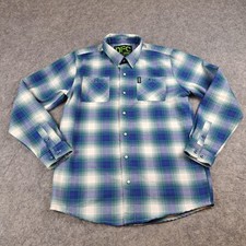 Dixxon Flannel Co Shirt Youth XL Blue Green Plaid Snap Front Western Long Sleeve