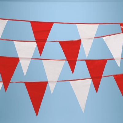 SSWBasics Red and White Pennant Flags on String - Durable Red Flags for Outdoor