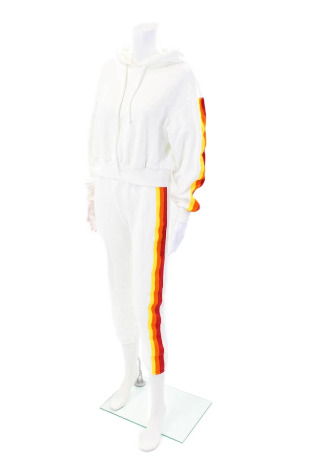 Conjunto de jogger Wesley para mujer con capucha manga larga a rayas laterales blanco talla M Foto 2 de 4