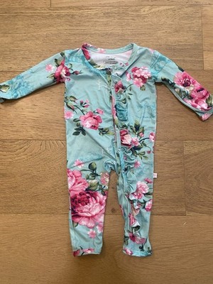 Posh Peanut Mint Floral Ruffle snap bamboo One-Piece 3-6m GUC
