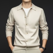 Solid Color Wool Cardigan Men Autumn/winter Lapel Warm Sweater Fashionable Coat