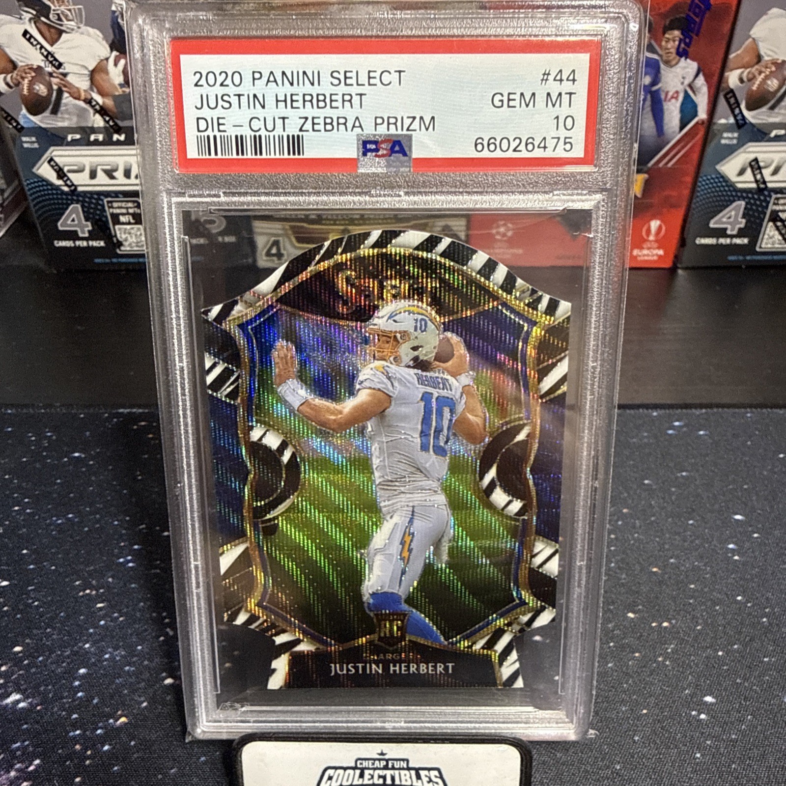 2020 Select Justin Herbert Concourse Zebra Prizm Die-Cut SP Rookie RC #44 PSA 10