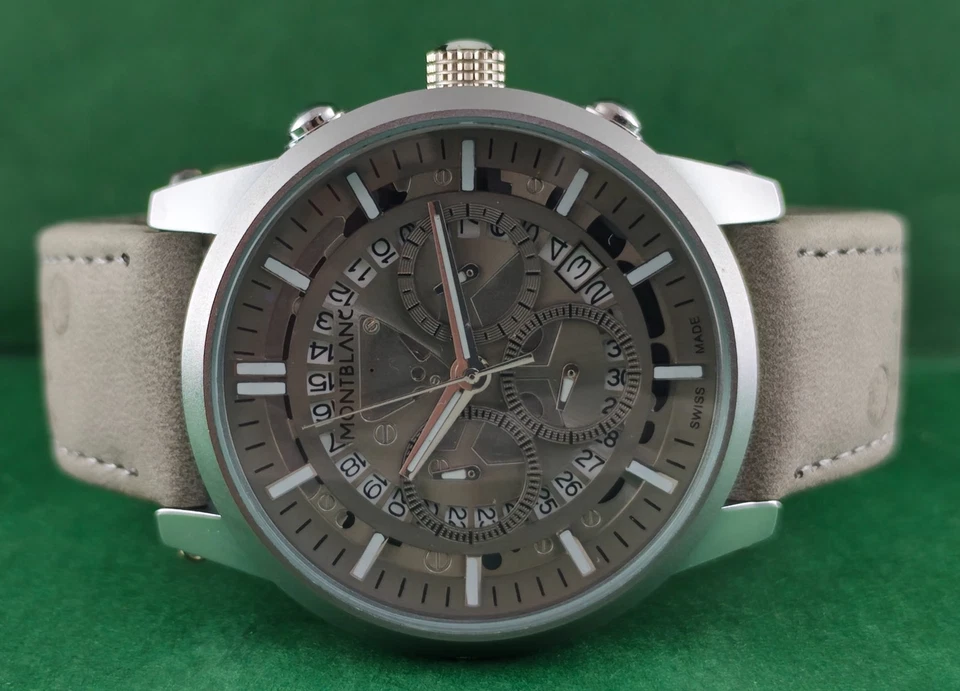 Luxury Montblanc Chronograph Gray Dial Date Men Wristwatch "Keep Good Time" - Image 4 of 4