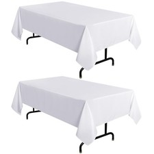 2 Pack White Tablecloth 60 x 102 Inch, Rectangle 6 Feet Table Cloth - Stain and
