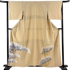 JAPANESE KIMONO IROTOMESODE OCHRE 157.5cm 5 ft 2 in PURE SILK B2649