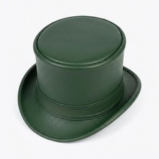 Green Leather Steampunk Top Hat: Gothic cosplay Victorian costume hat