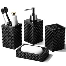 Black Bathroom Accessories Set, 4 Pack Matte Black Bath Accessory Sets Comple...