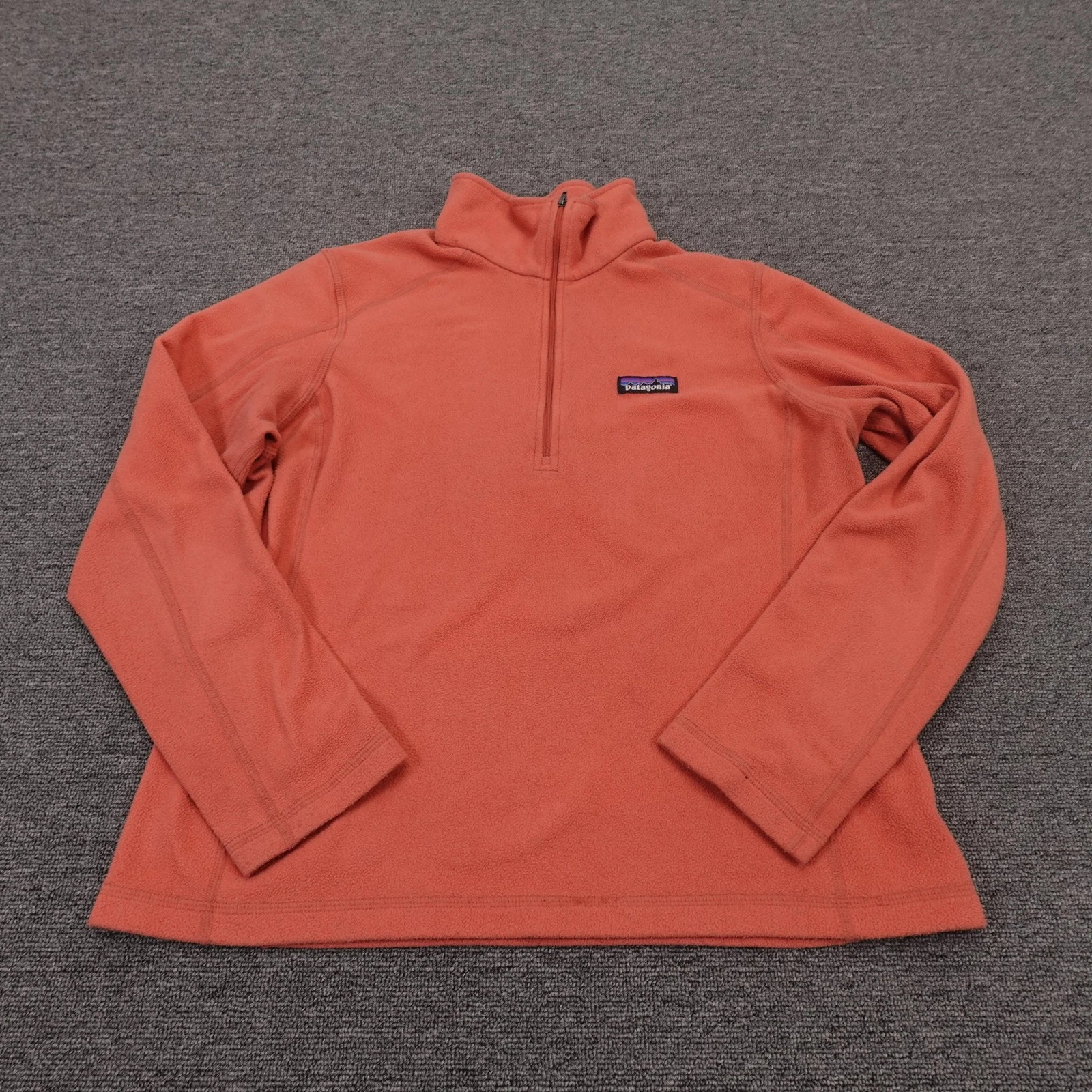 Patagonia Pullover Womens Medium Orange Fleece 1/4 Zip Mock Neck Hiking Top