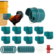 Chicken Feeder No Waste, 10 Ports Automatic Poultry Feeder with Covers  Hole...