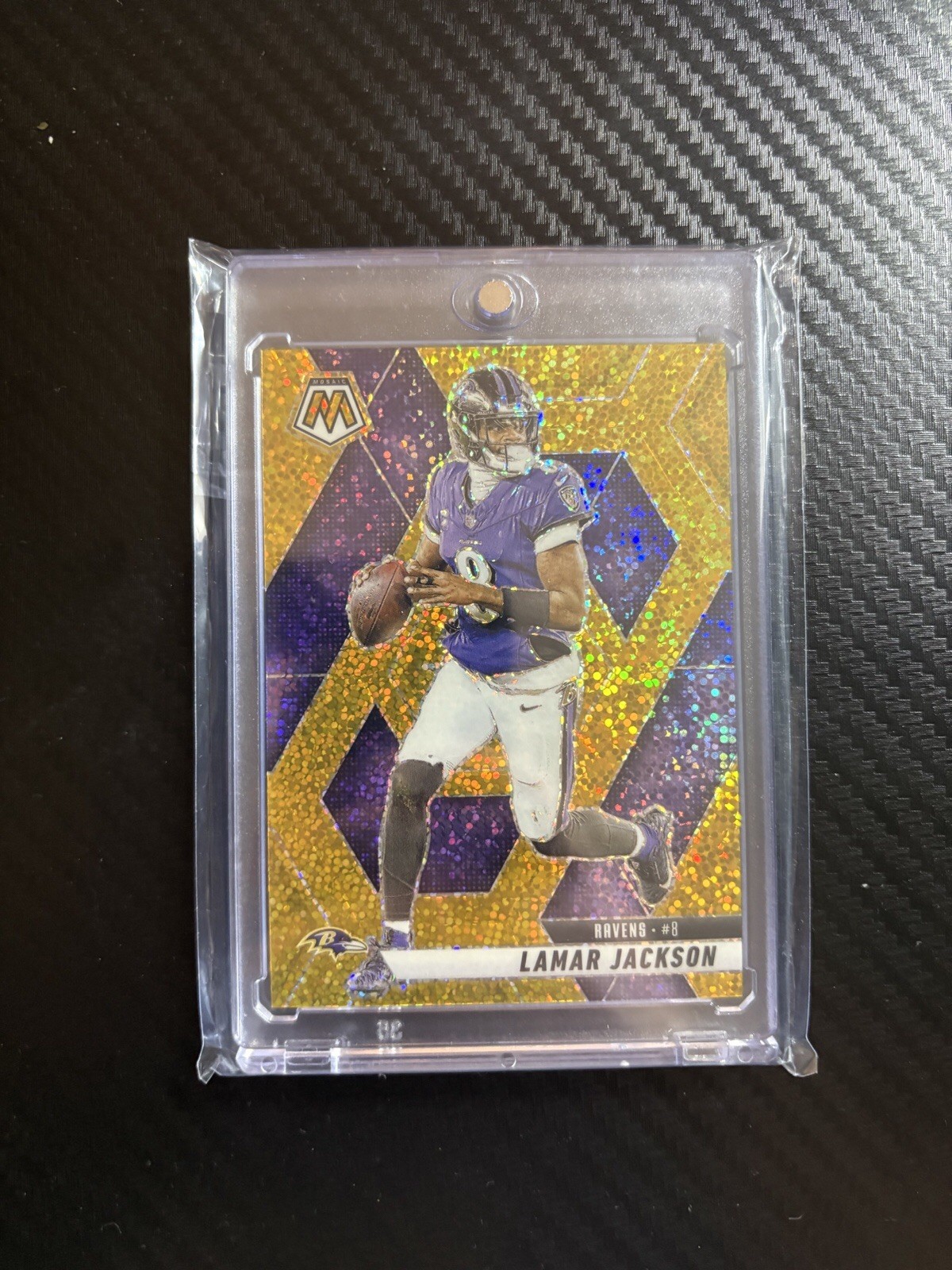 2025 Panini Mosaic Lamar Jackson #3 Gold Sparkle Prizm /24 SSP Ravens