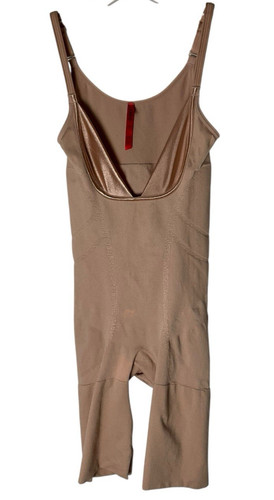 Spanx Slimmer & Shine Open-Bust Bodysuit 2325 Rose Gold Nude Beige Size Small