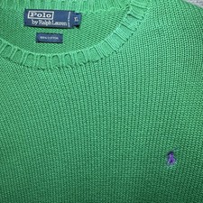 Polo Ralph Lauren Sweater Mens XL Polo Green Knit Cotton Purple Polo Vintage