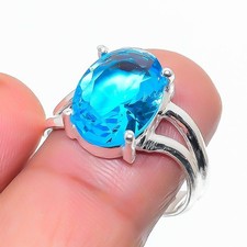 Swiss Blue Topaz Gemstone 925 Sterling Silver Jewelry All Size Ring For Gift