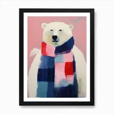 Playful Illustration Of Polar Bear  Framed Wall Art Poster Canvas Print Picture