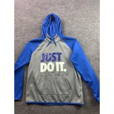 Nike Therma-FIT Hoodie Mens Large Gray Blue Just Do It Pullover Sweatshirt