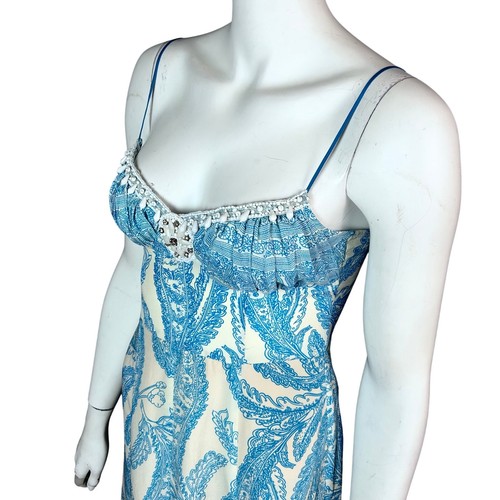 Tracy Reese dress size 2 Y2K maxi slip beaded corset cream blue silk vtg Mermaid - Picture 4 of 14