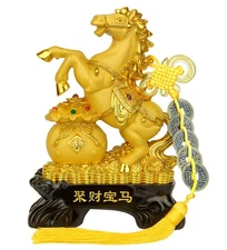 Feng Shui year 2026 Chinese Zodiac Horse Statue with Money Bag Home Office Decor