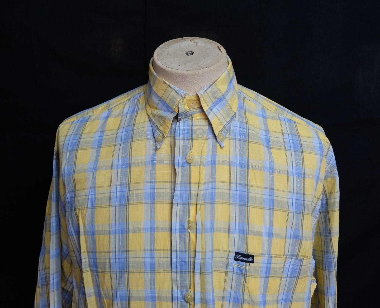 Faconnable Button Down Yellow Light Blue Plaid Co… - image 2