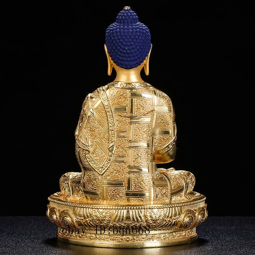 Chinese Old Temple Tibetan Buddhism Bronze gilt painting Amitabha Buddha statue - Picture 4 of 5