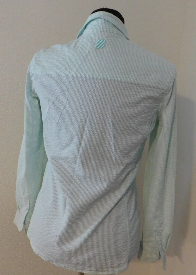 Camisa West Marine Ocean Breeze Top Seersucker S Verde Como Nueva Manga con lengüeta enrollable Foto 3 de 4
