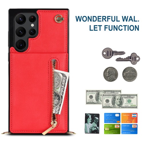 Para Samsung S25 Ultra S24 FE Cremallera Bandolera Correa Billetera Tarjeta Cuero PU Estuche - Imagen 45 de 61