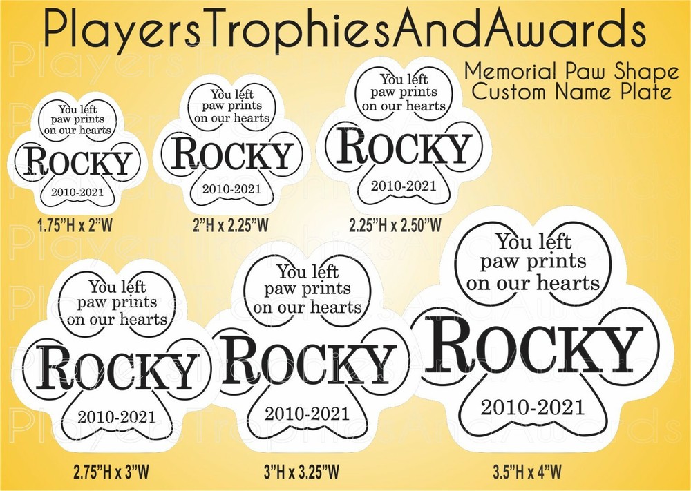 Custom Laser Engraved Pet Memorial Paw Shape Name Plate Tag PTA Thin Plastic