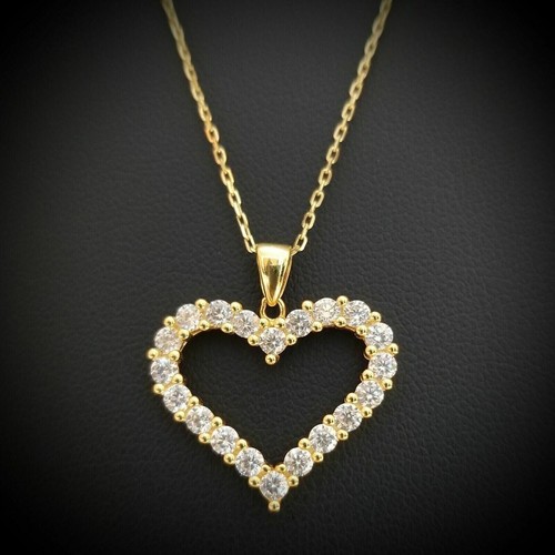 Round Cut 1.0Ct Simulate Diamond Heart Pendant 14K Yellow Gold Plated 18'' Chain - Picture 2 of 4