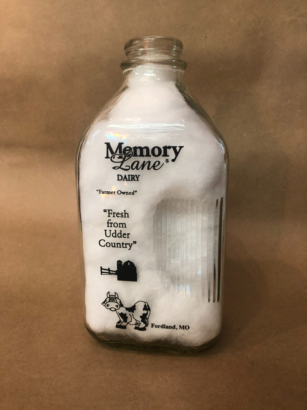 Vintage 1/2 Gallon Memory Lane Dairy Fordland, MO Milk Bottle Half