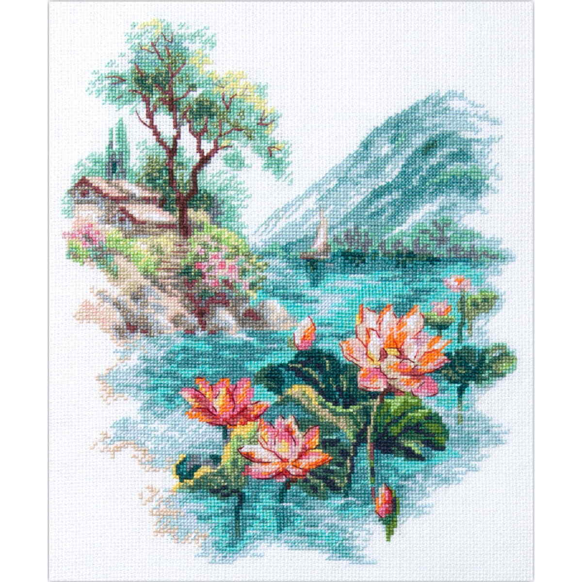 Magic Needle counted cross stitch kit ""Blooming Lotuses"", 22x26cm