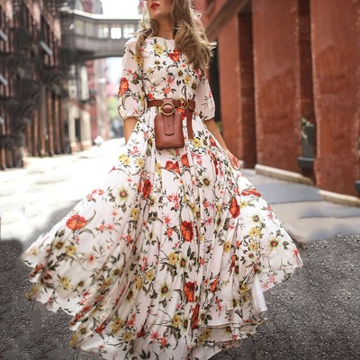 Women Half Sleeve Boho Dress Swing 