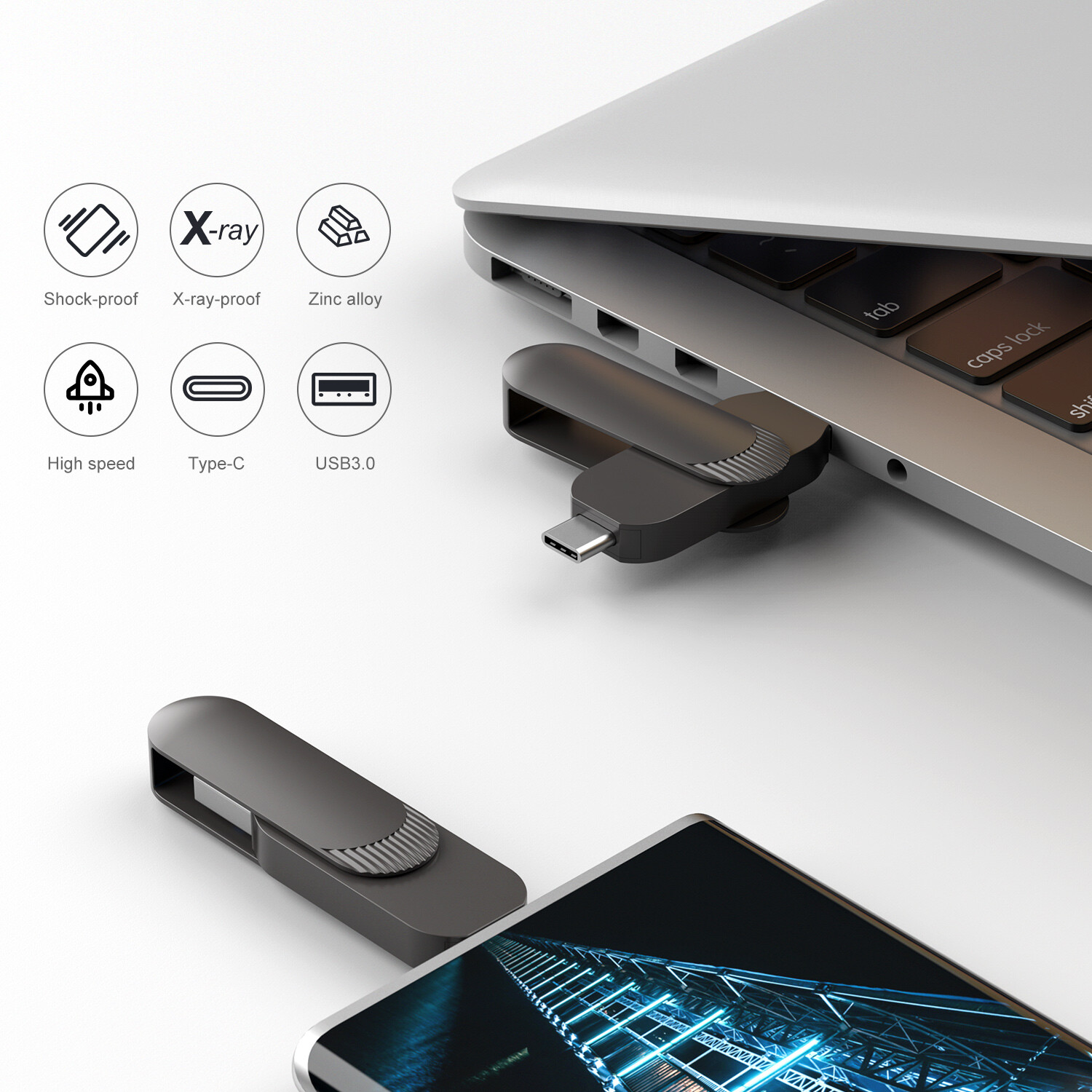 Pack de 1 memoria USB 2 en 1 Type C con USB 3.0, OTG dual, metal resistente y giratoria, imagen 7