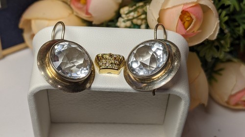 Vintage USSR Sterling Silver Earrings, 875, Natural Rock Crystal, Sverdlovsk. - Picture 2 of 9