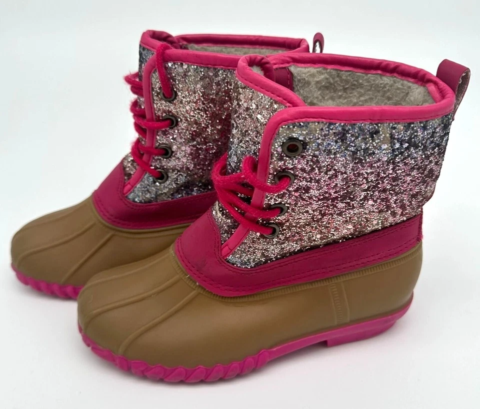 Olivia Miller Niñas Talla 12 Brillo Pato Botas Con Rosa y Marrón Impermeable Desi Foto 4 de 4