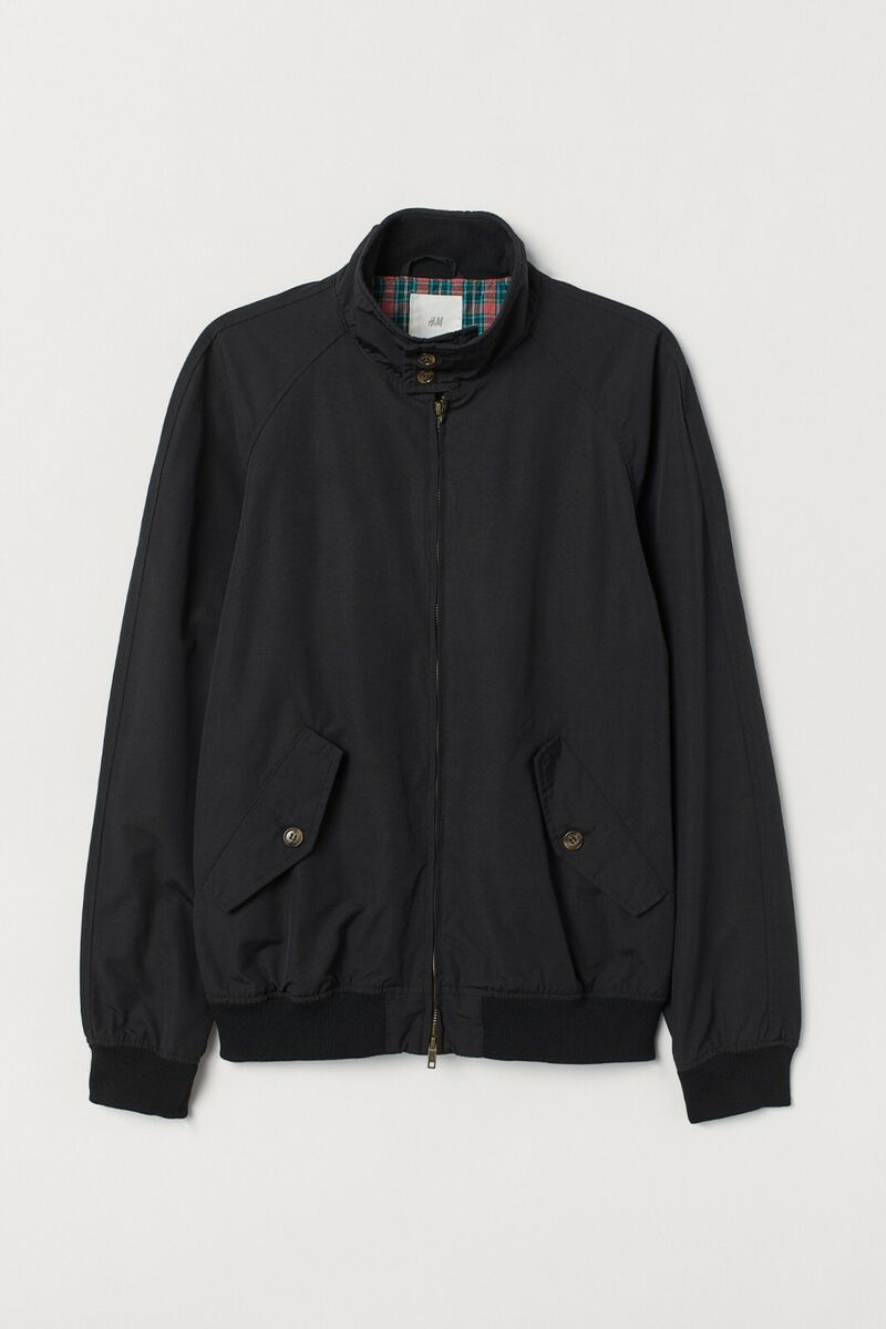 H&m Mens Black XL Harrington Jacket with red green plaid H&m Mens Black XL Harrington Jacket with red green plaid