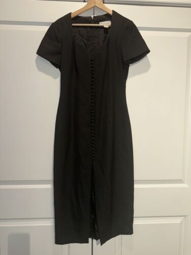 Vintage Black Buttoned Up/ Back Zipp Pencil Dress… - image 1