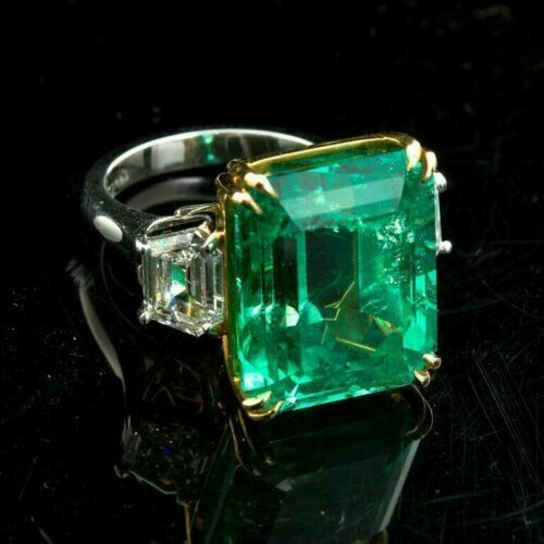 14K White Gold Plated Emerald Simulated Engagement Ring 20CT-image