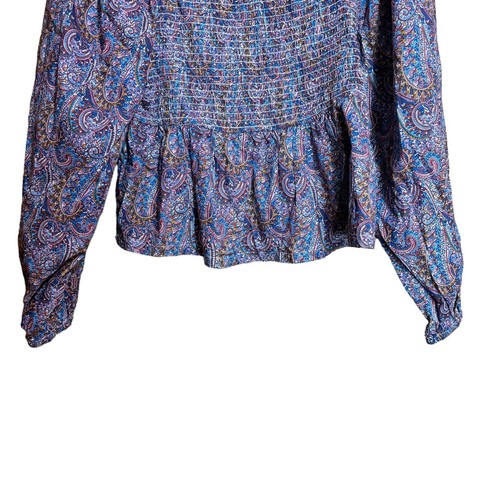 Blusa J Crew Liberty Tela Top Mediana Multicolor Cachemira Manga Abullonada - Imagen 5 de 8