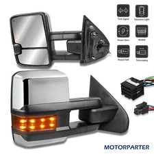 Chrome Tow Mirrors Power Fold Heated For Chevy Silverado GMC Sierra 1500 2014-18
