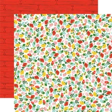 2 Sheets of Carta Bella Paper FARM TO TABLE 12x12 Cardstock - Floral Frenzy