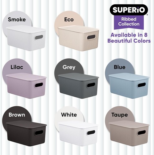 Superio 5L Small Grey Ribbed Storage Bin with Lid, Plastic (2 Pack) - Picture 5 of 6