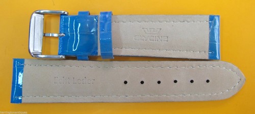 22MM HIGH GRADE CELESTIAL BLUE GLOSS LEATHER STRAP & STEEL BUCKLE BY GLYCINE #M - Picture 3 of 3