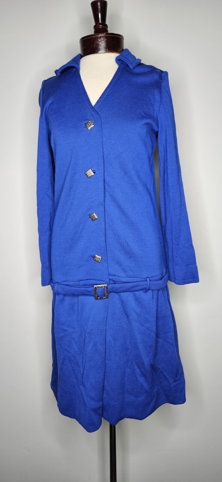 VTG 1960s Dalton Cobalt Blue Wool Drop Waist Dress L
