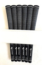6 JUNIOR KARMA VELOUR BLACK/WHITE GOLF GRIPS, WITH SOLVENT ACTIVATED STRIPS