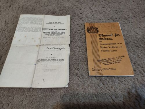 Vintage Late 1930's Manual for Drivers form Newark, NJ for drivers test license